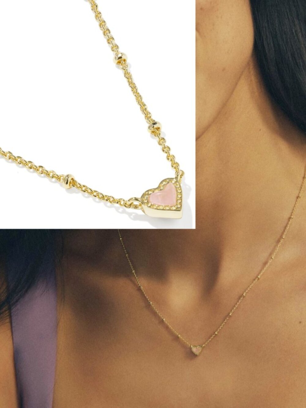 Kendra Scott Mini Ari Heart Pendant Necklace Gold Pink Opal 19in Dainty NWT